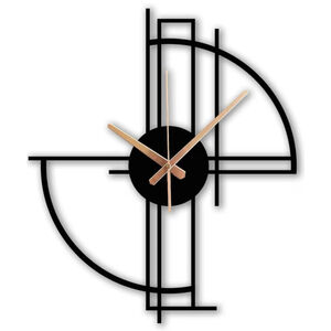 Modern Geometric Metal Wall Clock, Minimalist Black Steel Design.